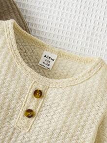 Baby Girl 2pcs Half Button Waffle Knit Tee - Multicolor - View 3