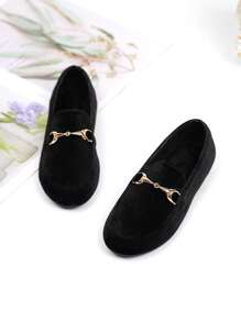 Kids' Campus Style Metallic Buckle Fashionable Lined Loafers, Autumn, For Girls