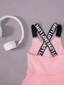 SHEIN Chica preadolescente con cinta con letra Vestido con en Shorts - Rosa - Ver 7