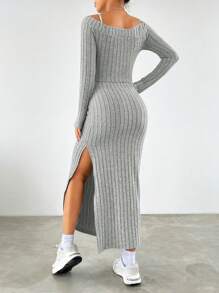 SHEIN EZwear Camiseta unicolor & de muslo con abertura Vestido de tirantes - Gris - Ver 2