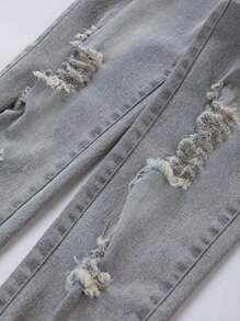 男大童破洞抽鬚漂白水洗牛仔褲 - 淺色水洗藍 - 查看 4