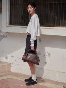 DAZY Sudadera crop unicolor de manga raglán