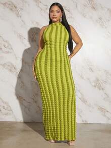 SHEIN SXY 大碼木耳邊繞頸洋裝 - 綠色 - 查看 5