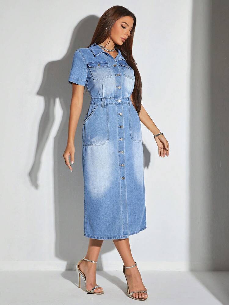 Button Front Denim Dress