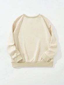 Flirla Hơn Đồ họa Chữ cái Lót nhiệt Áo nỉ - Màu Khaki - Xem 2