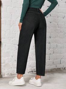 SHEIN EZwear High Waist Ripped Mom Fit Jeans - Black - View 2