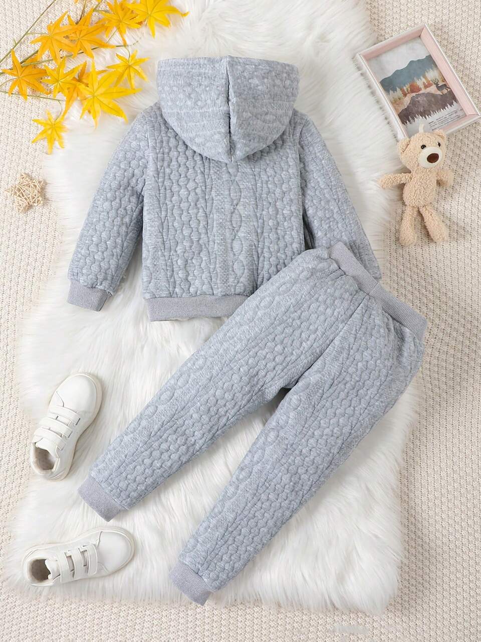 Young Girl Teddy Lined Hooded Jacket & Sweatpants Without Sweater