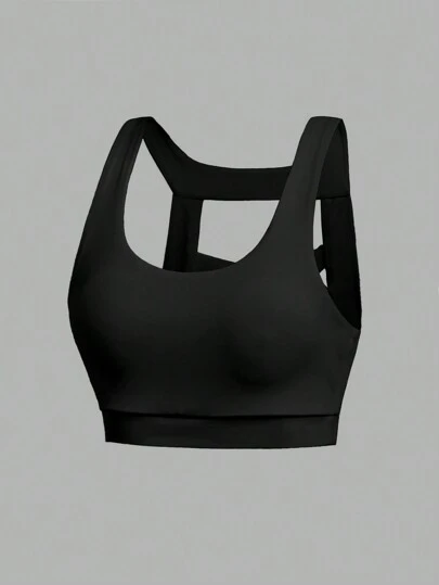 SHEIN Tween Girl Solid Cut Out Back Sports Bra