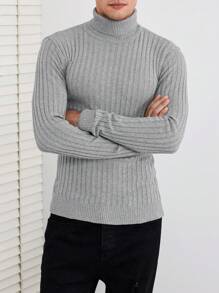 RueChic Men High Neck Ribbed Knit Sweater - Grey - View 5