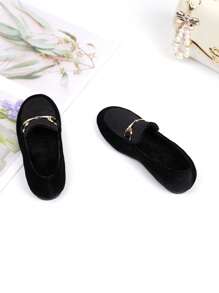 Kids' Campus Style Metallic Buckle Fashionable Lined Loafers, Autumn, For Girls