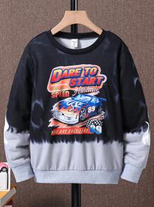 SHEIN Áo nỉ cổ tròn tay dài in hình xe đua chuyển màu dành cho bé trai - màu đen - Xem 1