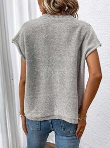 SHEIN LUNE 純色鈕扣細節蝙蝠翼袖毛衣背心 - 淺灰色 - 查看 2