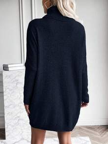 SHEIN Essnce 高領蝙蝠袖毛衣洋裝不附腰帶 - 藏蓝色 - 查看 2