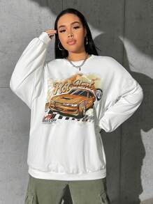 SHEIN EZwear Plus Car & Letter Graphic Drop Shoulder Sweatshirt