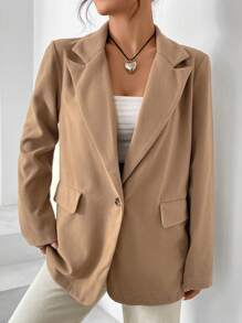 Muchica Lapel Neck Single Button Blazer - Khaki - View 1