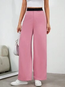 SHEIN Essnce High Waist Wide Leg Pants - Pink - View 1