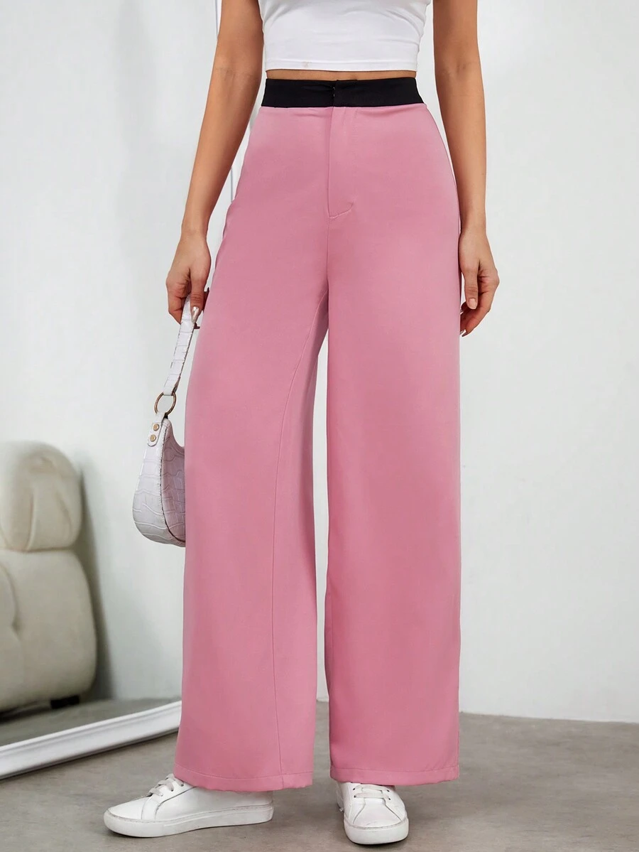 SHEIN Essnce High Waist Wide Leg Pants - Pink - View 1