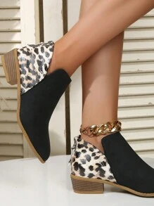 Women Leopard Pattern Ankle Boots - Black - View 3