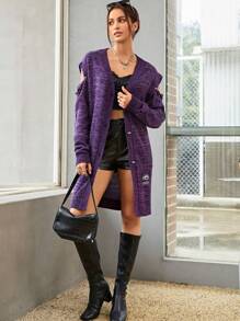 SHEINNeu Space Dye Drop Shoulder Button Front Cardigan - Purple - View 5