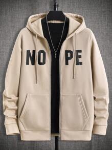 GENTILAND 男士字母图案拉链抽绳保暖内衬卫衣（不含T恤） - 卡其色 - 查看 1