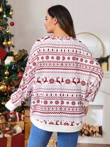 SHEIN LUNE Plus Christmas Print Drop Shoulder Sweatshirt - White - View 2