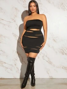 SHEIN SXY Plus Cut Out Tube Bodycon Dress - Black - View 1