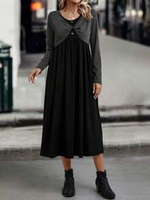 SHEIN Clasi Solid Tee & Ruched Front Dress Fall Cloth For Women - Multicolor - View 3