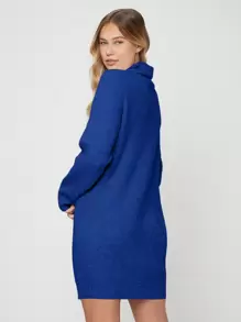 EURMUSE Solid Turtleneck Drop Shoulder Sweater Dress - Royal Blue - View 10