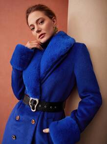 MOTF PREMIUM WOOL-BLEND FAUX FUR COAT - Baby Blue - View 9