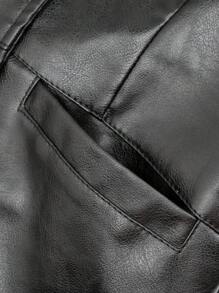 男童1件立領pu皮夾克（無褲） - 黑色 - 查看 6