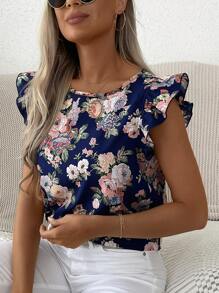 SHEIN LUNE 印花荷葉邊襯衫