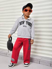 SHEIN 男小童字母圖案衛褲 - 紅色 - 查看 4