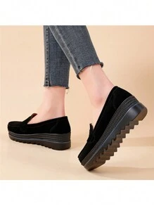 Women's Suede Thick Sole Increased Height Casual Loafers, Fashionable