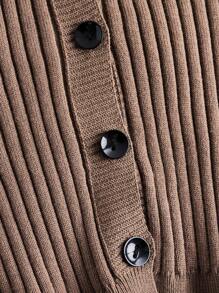 SHEIN ICON Borg Collar Fuzzy Cuff Cardigan,Long Sleeve Tops - Khaki - View 3