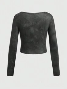 ROMWE Grunge Punk Camiseta crop cruzado con estampado - Gris - Ver 2