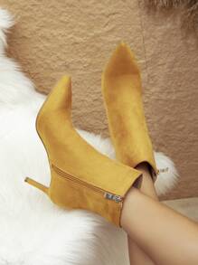 Women's Mid-Calf Boots, Pointed Toe High Heel Boots, Faux Suede Boots, Side Zipper High Heel Boots, Yellow Winter Boots, Pointed Toe Slim Heel High Heel Boots, Ginger Yellow Velvet High Heel Boots, Light Yellow High Heel Boots, Sexy Solid Color Yellow Winter Boots, Ginger Yellow Ankle Boots, Beige Women's Boots, Party & Dance Boots, Fashion Winter Boots - Yellow - View 6