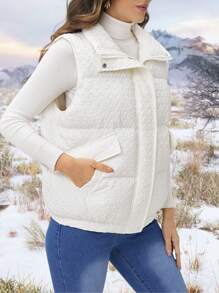 SHEIN LUNE 翻盖口袋拉链背心加厚棉服外套衣服冬季