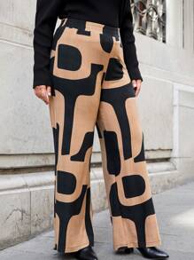 RueChic Plus Graphic Print Wide Leg Pants - Multicolor - View 4