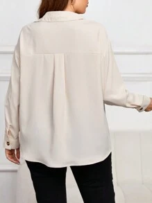 SHEIN Frenchy Plus Flap Pocket Drop Shoulder Shirt - Apricot - View 2