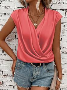 SHEIN LUNE Body unicolor escote drapeado - Rosa vieja - Ver 4