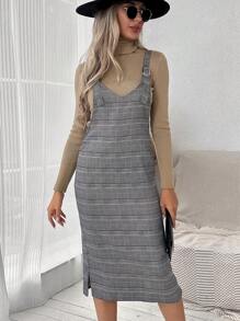 SHEIN LUNE In kẻ sọc Đầm Tổng thể Không có áo len - Cà phê - Xem 5