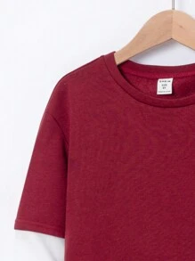 SHEIN Leap Crew Tween Boy Letter Patched 2 In 1 Tee - Burgundy - View 4