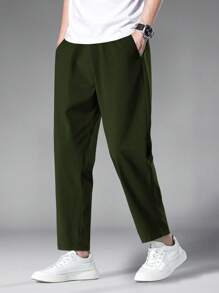 Manfinity Homme Loose Fit Men's Solid Slant Pocket Carrot Pants - Army Green - View 1