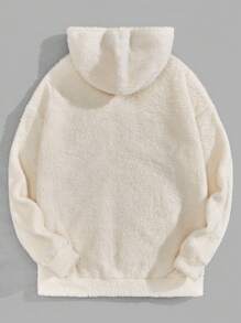 GENTILAND Men Kangaroo Pocket Drawstring Hooded Teddy Jacket - Beige - View 2