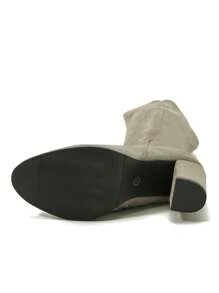 2024 秋冬新款圆头高跟侧拉链长靴，粗跟高筒弹力马靴女 - 灰色 - 查看 5