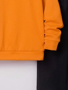 SHEIN Tween Boy Letter Graphic Hoodie & Sweatpants - Orange - View 5