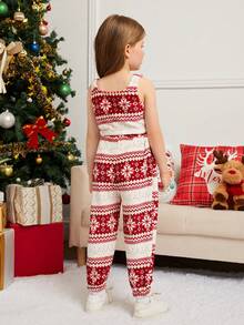 SHEIN 母女同款針織絨面背心加寬腿褲套裝 - 少女風