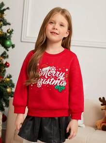 SHEIN 女童针织宽松圣诞图案圆领休闲卫衣（2件装，分开出售）母女装 - 紅色 - 查看 2
