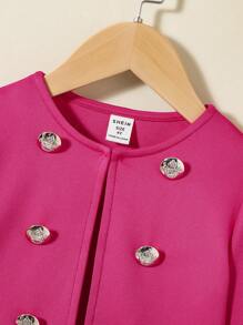 SHEIN 女小童前紐扣夾克 - 玫紅色 - 查看 5
