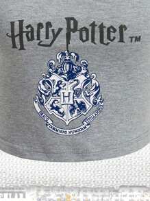 Harry Potter | ROMWE Top de tirantes con estampado de letra unido en contraste - Gris - Ver 3